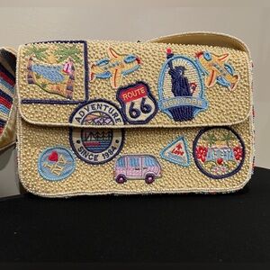 Embroidered / Beaded Cream Travel Shoulder Bag Purse Marshalls Made in India